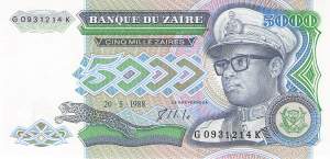 Zaire p37b 5000 Zaires 1988 front
